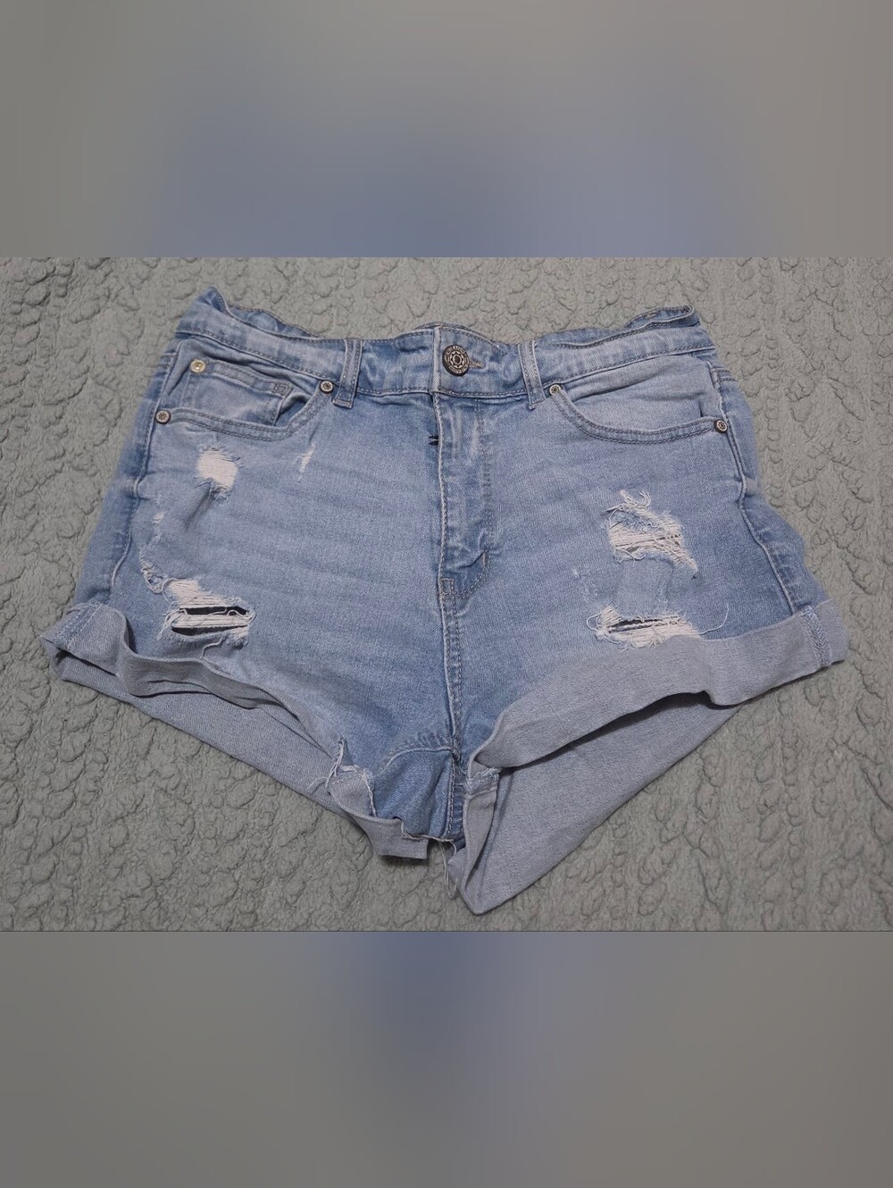 Sea Light Blue Distressed High-Rise Jean Shorts